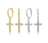 Lllunimon Orecchino Pendente a Croce Elegante in Argento Sterling S925 per Donne, Zirconia Cubica 5A, Orecchini a Croce Placcati in Oro per Donne, Matrimonio e Fidanzamento,D'oro
