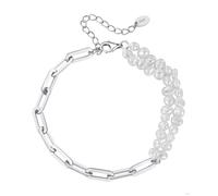 Lllunimon Perla d'oro Bracciale in perline per le donne con la catena di collegamento Paperclip per le donne, braccialetti Trendy Stack per gli accessori estivi fidanzata,Argento