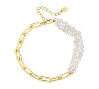 Lllunimon Perla d'oro Bracciale in perline per le donne con la catena di collegamento Paperclip per le donne, braccialetti Trendy Stack per gli accessori estivi fidanzata,D'oro