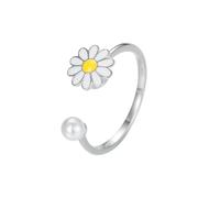 Lllunimon Piccola margherita perla 925 anello in argento Smalto ornamento floreale stile semplice e carino Regali da indossare tutti i giorni per lei,Argento