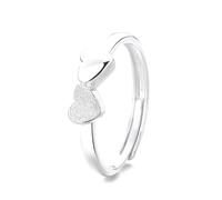 Lllunimon Placcato oro S925 argento doppio cuore anello smerigliato mestiere gioielli elegante stile minimalista Regali da indossare tutti i giorni per lei,Argento