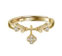 Lllunimon Regolabile Aperto Quattro Foglia Trifoglio Anelli per Le Donne 925 Sterling Silver Lucky Clover Anelli di Promessa Anello di Gioielli di Nozze Regali per la Fidanzata,D'oro