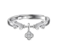Lllunimon Regolabile Aperto Quattro Foglia Trifoglio Anelli per Le Donne 925 Sterling Silver Lucky Clover Anelli di Promessa Anello di Gioielli di Nozze Regali per la Fidanzata,Platinum