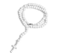 Lllunimon Rosari Cattolici in Legno Naturale, Perle Di Rosario Fatte A Mano Collana Cristiana Preghiera Di Preghiera Della Santa Croce Accessori Di Preghiera,Bianca