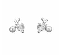 Lllunimon S999 Sterling Silver Croce Francese Orecchini di Perle per le donne Shining Love Heart Zircon Orecchini Gioielli di Moda Regali Regali di San Valentino