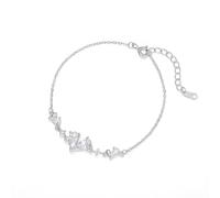 Lllunimon S999 Sterling Silver Zircon Love Heart Bracciale per le donne Bracciale a cuore per le donne Cubic Zirconia Bracciali regolabili Regali di compleanno