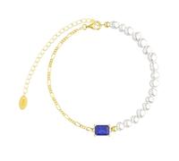 Lllunimon Scintillante Cubic Zirconia Bracciale per Le Donne Oro 14K Bracciali Di Perle Per Le Donne Gioielli Fantasia Per Fidanzata Moglie Madre Accessori Estivi,Blu
