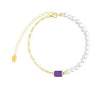 Lllunimon Scintillante Cubic Zirconia Bracciale per Le Donne Oro 14K Bracciali Di Perle Per Le Donne Gioielli Fantasia Per Fidanzata Moglie Madre Accessori Estivi,Viola