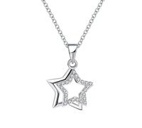 Lllunimon Scintillante Sterling Silver Doppia Stella Ciondolo Collana per Le Donne, Ipoallergenico Cubic Zirconia Regolabile Stelle Charm Collana Regali per Natale Compleanno