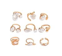 Lllunimon Set di anelli impilabili in lega con perla barocca, gioielli artistici irregolari placcati in oro, adatti per l'uso quotidiano, per feste e appuntamenti, regalo per donne,D'oro