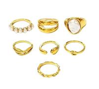 Lllunimon Set di anelli impilabili in lega di perle imitate, gioielli quotidiani in stile retro, regalo per mamma/ragazza/sorella, adatto a una festa,D'oro