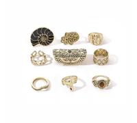 Lllunimon Set di Anelli in Lega Multi Elemento Esotica a Tema Elefante e Fiore, Gioielli Bohémien Vintage Dorati Intagliati, da Indossare Quotidianamente, Regalo per Donne, Regalo per Festival