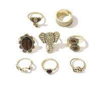 Lllunimon Set di anelli multipli in elefante bohemien in lega, gioielli quotidiani retrò vintage, da indossare a mostre d'arte casual, regalo per mamma/fidanzata/sorelle, impilabile boho