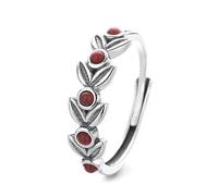 Lllunimon Spiga di grano corallo rosso Anello in argento S925 Gioielli di ispirazione pastorale francese Elegante accessorio minimalista da indossare tutti i giorni Un regalo per lei