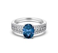 Lllunimon Squisito farfalla amore S925 anello in argento sterling con fila di diamanti Anello ovale con diamanti blu Regali da indossare tutti i giorni per lei,H,Size 8