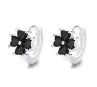 Lllunimon Zircone nero quattro foglie trifoglio orecchini a cerchio S925 Sterling Silver Clover Orecchini Huggie Dainty gioielli alla moda regalo per le donne uomini