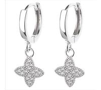 Lllunimon Zircone Quattro Foglie Trifoglio Orecchini Fortunati Trifoglio Orecchini A Cerchio S925 Orecchini Gioielli Alla Moda Regalo per Donne Uomini,Argento