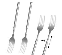 LLMSIX 2 forchette estensibili per scherzi, forchette telescopiche portatili, in acciaio inox, scalabili da 22,1 cm a 64,5 cm, per barbecue all'aperto, pranzo, viaggi, alimentazione