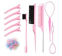 LLMSIX Set di 7 spazzole per capelli rosa con setole e spazzola per capelli a doppia faccia Topsy strumenti per la coda dei capelli spazzola di controllo dei bordi spazzola in metallo pettine a coda
