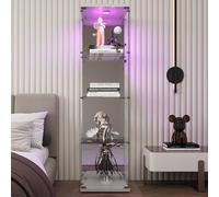 LLODERY Vetrina in vetro temperato 164 x 36,5 x 42,5 cm, vetrina a quattro livelli con luce a LED e tre partizioni in vetro, può essere utilizzata per vino, libri, adatto per soggiorno, ufficio