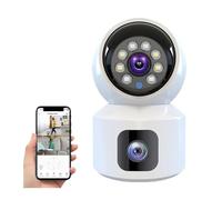 LLOOPK Telecamera di sicurezza, Mini telecamera HD Wireless Dual Lens Telecamere IP da 8 MP Visione notturna intelligente CCTV Sicurezza PTZ Camara Baby monitor da interno(8MP Cam Add 32GB)