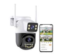LLOOPK Telecamera di sicurezza, Telecamera IP PTZ 4K 8MP Dual Lens Telecamera IP a doppio schermo Outdoor 4MP HD Monitoraggio automatico Protezione di sicurezza Sorveglianza CCTV(8MP ADD 32G)