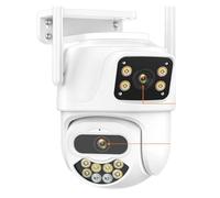 LLOOPK Telecamera di sicurezza, Telecamera IP PTZ 4K 8MP Dual Lens Telecamera IP a doppio schermo Outdoor 4MP HD Monitoraggio automatico Protezione di sicurezza Sorveglianza CCTV(6MP Add 64G Card)