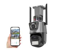 LLOOPK Telecamera di sicurezza, Telecamera PTZ da 8 MP con visione notturna a colori a doppio schermo Telecamera di sorveglianza CCTV di sicurezza esterna da 4 MP(4MP with 64G Card)