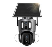 LLOOPK Telecamera di sicurezza, Telecamera solare 2K doppio schermo 4G Outdoor 4MP PTZ Rilevamento doppio PIR Collegamento doppio video Telecamera CCTV con tracciamento automatico(4G Add 32GB Card)