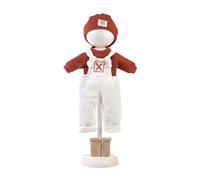 Llorens 1004203 - Abbigliamento per bambole da 42 cm, set di vestiti con salopette bianche, maglione lavorato a maglia e berretto a maglia, colore rosso, accessorio per bambole