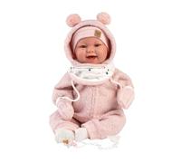Llorens 1018480 Tala - Bambola con occhi marroni e corpo morbido, con morbido vestito invernale rosa, ciuccio, catenella ciuccio, 44 cm