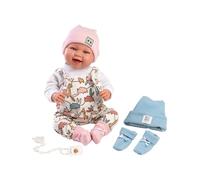 Llorens 1018481 - Bambola Tina-Tino con occhi azzurri e corpo morbido, bambola New Born con vestiti di ricambio rosa, blu, ciuccio e catenella ciuccio, 44 cm