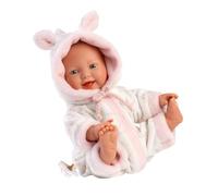 Llorens 1063312 - Bambola Helena, con occhi blu e corpo morbido, bambola allegra con pagliaccetto e ciuccio, ragazza delle bambole, 31 cm