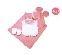Llorens vestitino per bambola New Born 40-42 cm, set 3 pezzi con tappetino con orecchiette