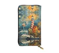 LLOTPQ A Brood of Chickens - Portafoglio in pelle con stampa di galline - Pochette elegante e sottile, design leggero - Portafoglio lungo bifold con tasca portamonete, Il faro di mare, Taglia unica