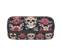 LLOTPQ Astuccio con stampa di chitarre colorate, organizer per penne per ragazze e ragazzi, materiale scolastico, cancelleria e uso ufficio, Modello ornamentale del cranio dei fiori, Taglia unica