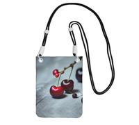 LLOTPQ Borsa a tracolla nera per cellulare, con stampa di ciliegie rosse, tracolla universale, ideale per pendolari, shopping, Nero , Taglia unica