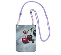 LLOTPQ Borsa a tracolla nera per cellulare, con stampa di ciliegie rosse, tracolla universale, ideale per pendolari, shopping, Viola, Taglia unica