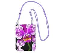 LLOTPQ Borsa a tracolla nera per cellulare, con stampa di fiori di orchidea, tracolla universale, ideale per pendolari, shopping, Viola, Taglia unica