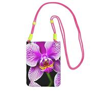 LLOTPQ Borsa a tracolla nera per cellulare, con stampa di fiori di orchidea, tracolla universale, ideale per pendolari, shopping, Fucsia, Taglia unica