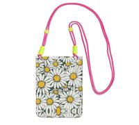 LLOTPQ Borsa a tracolla nera per cellulare, con stampa di margherite bianche, tracolla universale, ideale per pendolari, shopping, Fucsia, Taglia unica