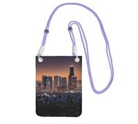 LLOTPQ Borsa a tracolla nera per cellulare, con stampa skyline di Los Angeles, tracolla universale, ideale per pendolari, shopping, Viola, Taglia unica
