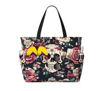 LLOTPQ Borsa da viaggio con stampa di schizzi di vernice di grande capacità, pieghevole, perfetta per vacanze in famiglia e uso quotidiano, Modello ornamentale del cranio dei fiori, Taglia unica