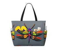 LLOTPQ Borsa da viaggio da spiaggia con stampa di Babbo Natale di grande capacità, pieghevole, perfetta per vacanze in famiglia e uso quotidiano, Graziosa libellula., Taglia unica