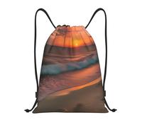 LLOTPQ Borsa leggera con coulisse con stampa tramonto sulla spiaggia, perfetta per viaggi, sport, spiaggia, yoga, nuoto, escursionismo, campeggio, Nero , S