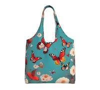 LLOTPQ Borsa tote in tela con stampa floreale retrò con girasoli primaverili, borse della spesa da donna, borsa tote per shopping, viaggi, spiaggia e uso quotidiano, Gallina Farfalle Volare Tra Fiori