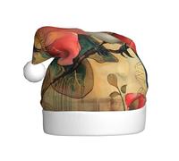 LLOTPQ Cappello da Babbo Natale per adulti, unisex, con stampa floreale e uccellino, perfetto per feste, Capodanno