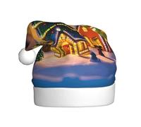 LLOTPQ Cappello di Babbo Natale per adulti, unisex, con stampa villaggio di Natale, perfetto per feste e Capodanno