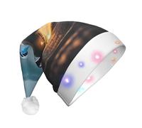 LLOTPQ Cappello di Natale con stampa di aeroplano nella sera luce LED per adulti - Cappello di Babbo Natale festivo, copricapo invernale in peluche per feste natalizie