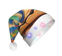LLOTPQ Cappello natalizio per adulti con stampa di pane dipinto a LED, cappello di Babbo Natale, cappello di Babbo Natale in peluche, copricapo invernale per le vacanze e Natale